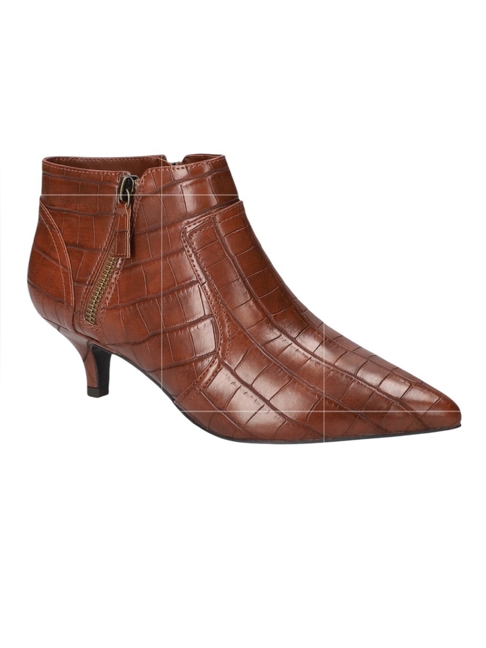 Easy Street Annalee Kitten Heel Bootie Brown Croco Pointed Toe Ankle Boots 9W